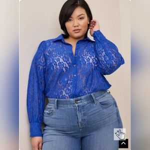 Torrid blue lace button-up long sleeve shirt NWT size 0X (12W)